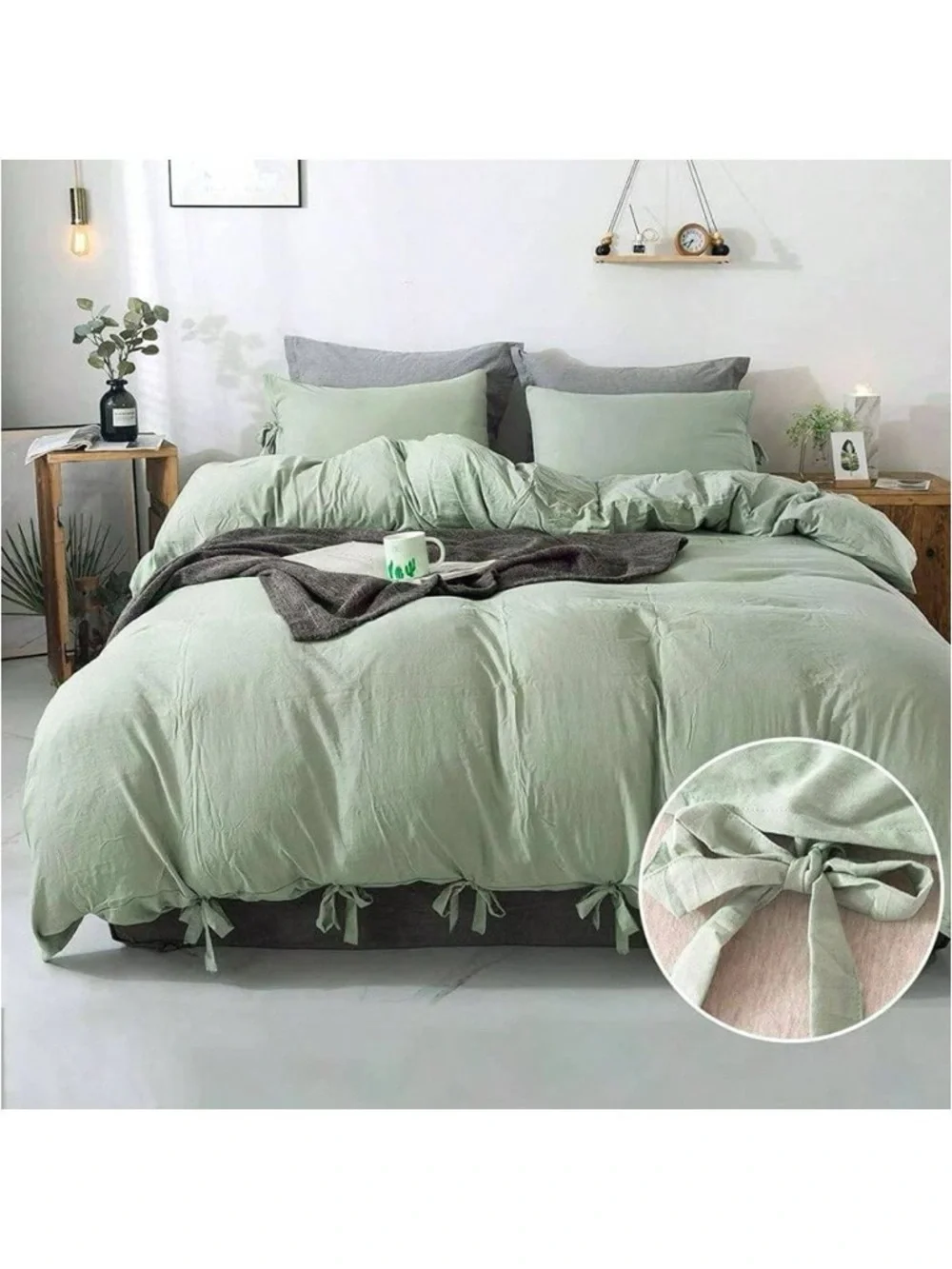 Sage Green Tied-Edge Duvet Cover Set 3 pieces 2 sham covers/ duvet Retails $60